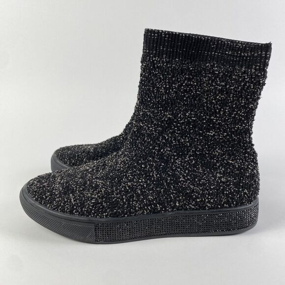 Bernie Mev. New York Chenille Boots Black Sparkle Soles Women Size 6.5 Pre-Owned - Picture 4 of 11